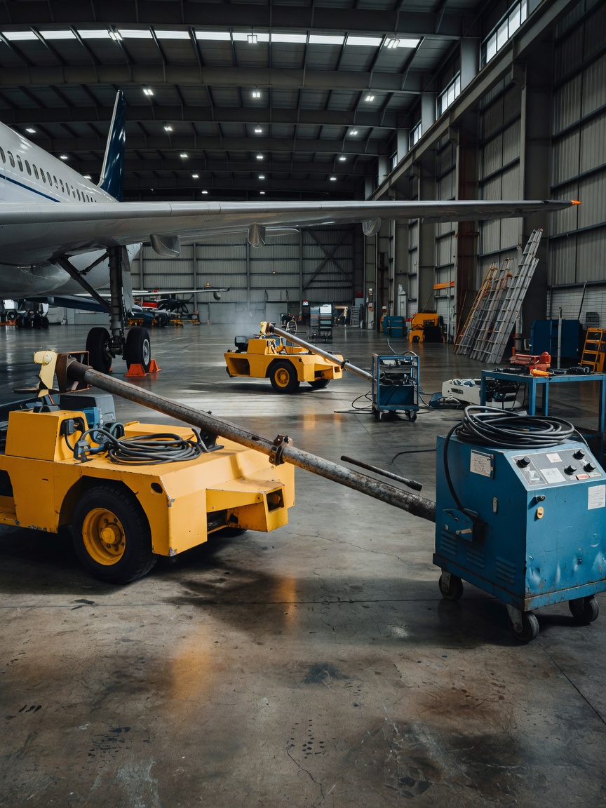 Aircraft tow equipment prepared for a carefully planned hangar movement